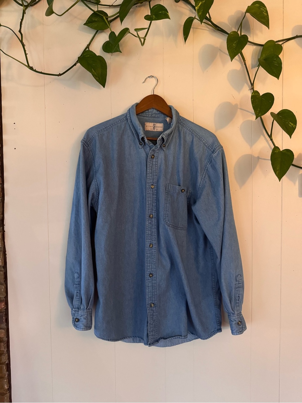 Light Blue Denim Button-Down Shirt — Unbranded